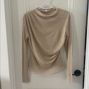 Zara Tan Ruched Long Sleeve Top
